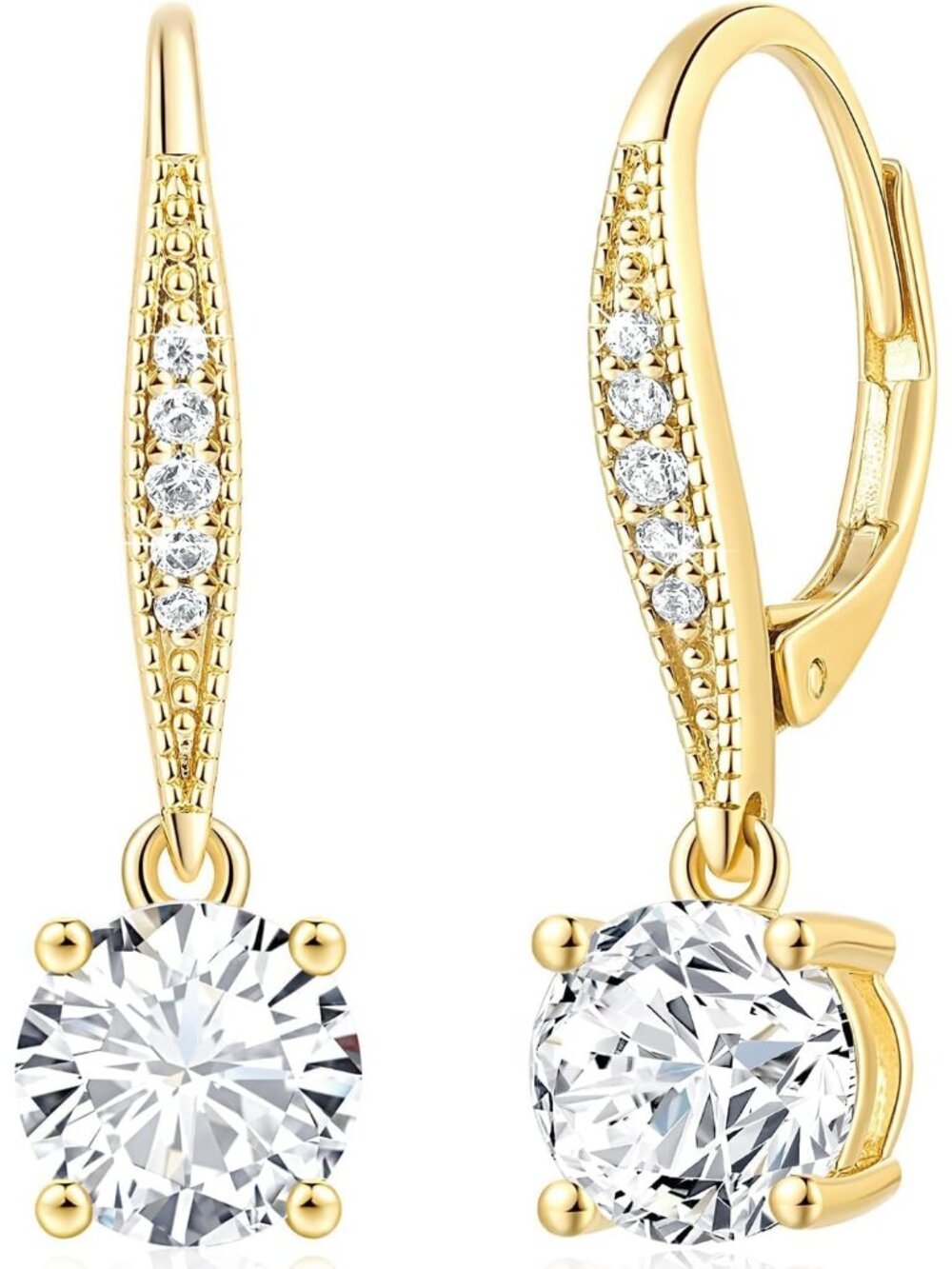 Delicate 14k Gold Dangle Earrings | Sparkling Cubic Zirconia Drop Design